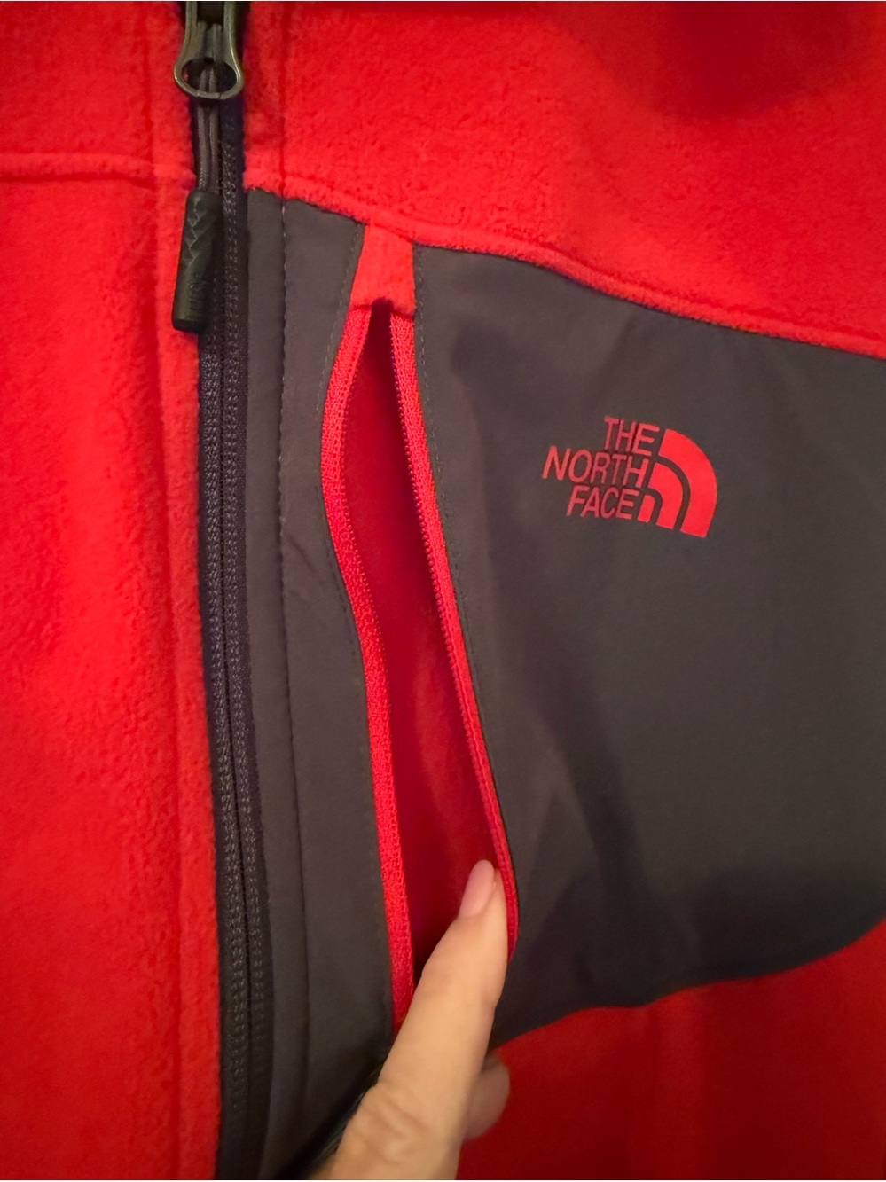 The North Face Red Fleece Pullover with Black Neck Label - Picture 5 of 8